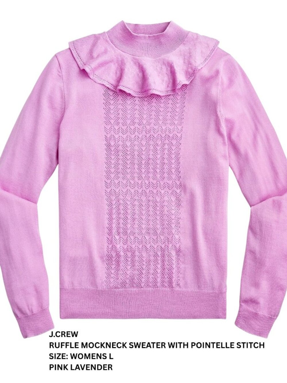J.Crew Ruffle mockneck sweater with pointelle stitch Size L